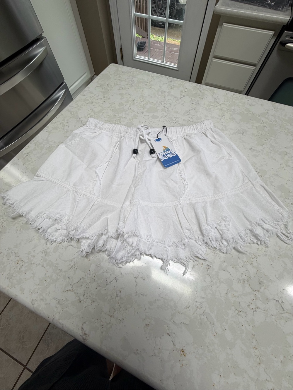 Casual White Fringe Drawcord Skirt by seaspice small new